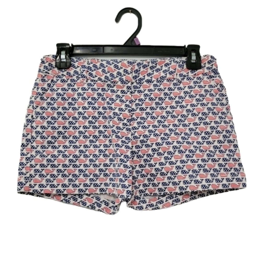 Vineyard Vines Girl's Flag Whale Printed Boulevard Shorts Size 14 Patriotic Prep